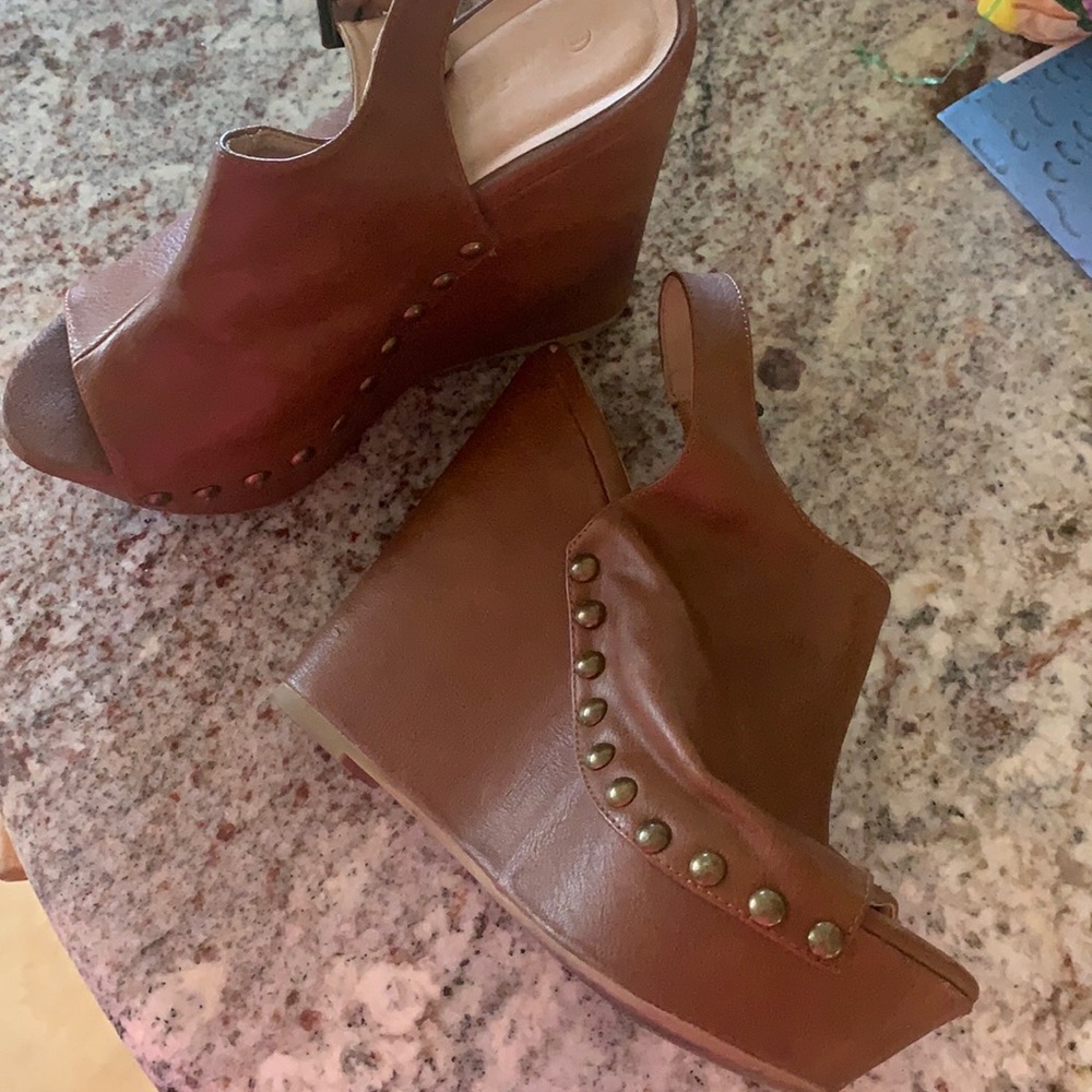 Brown studded wedges